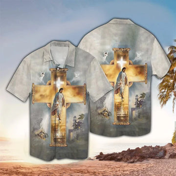 UniJames Gate Way To Heaven Jesus And Cross Hawaiian Shirt - Christian Hawaiian Shirt for Men Women