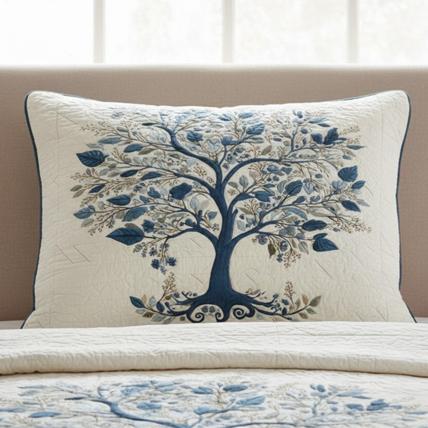 Blue Serenity Quilted Bedding Pillow Case NCU0VL3065