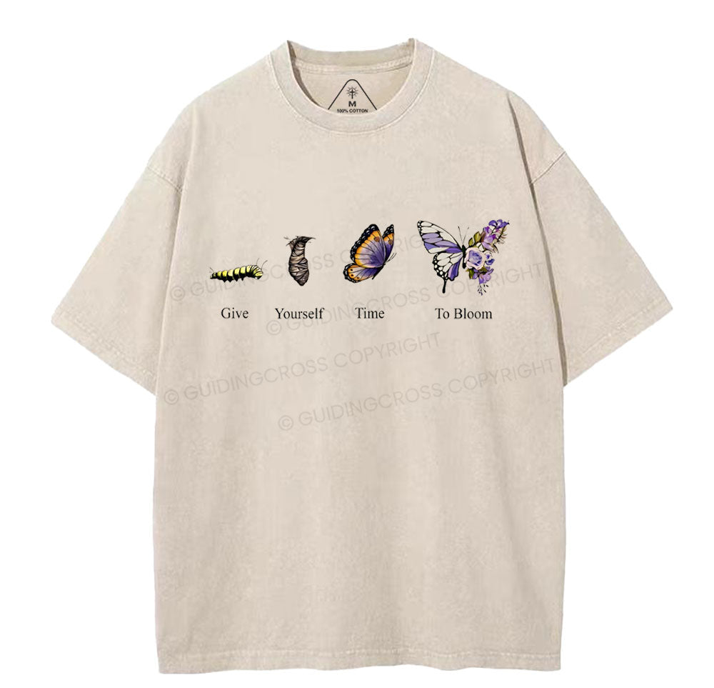 Give Yourself Time To Bloom Christian Washed TShirt  