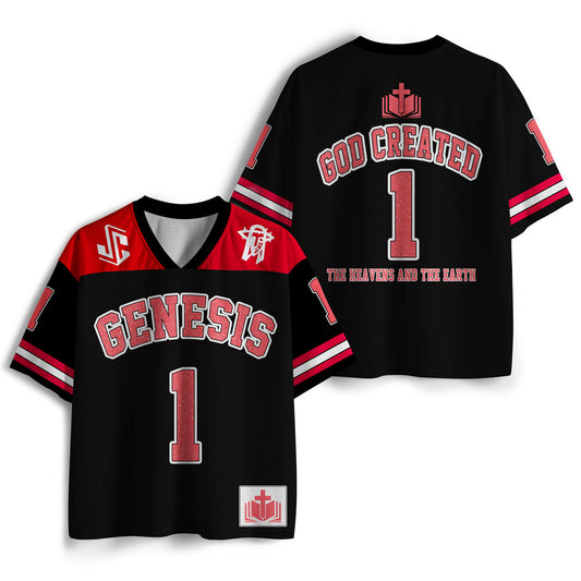 UniJames God Created The Heavens And Earth Christian Black Mesh Jersey