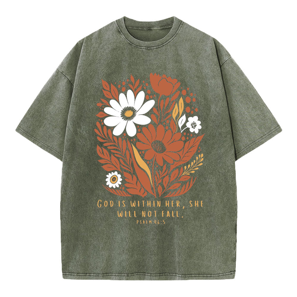 God Is Within Her She Will Not Fall Christian Washed T-Shirt Sale - GuidingCross