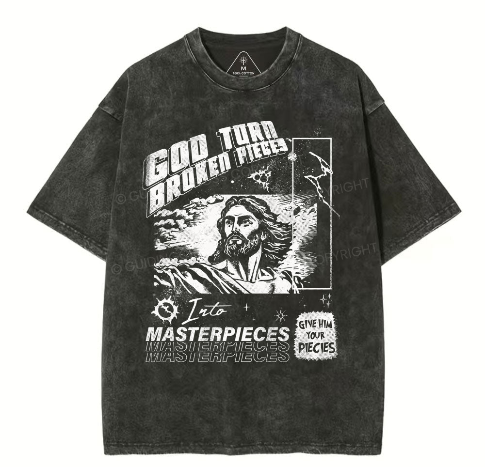 God Turn Broken Pieces Into Masterpieces Christian Washed TShirt  