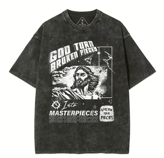 God Turn Broken Pieces Into Masterpieces Christian Washed TShirt  