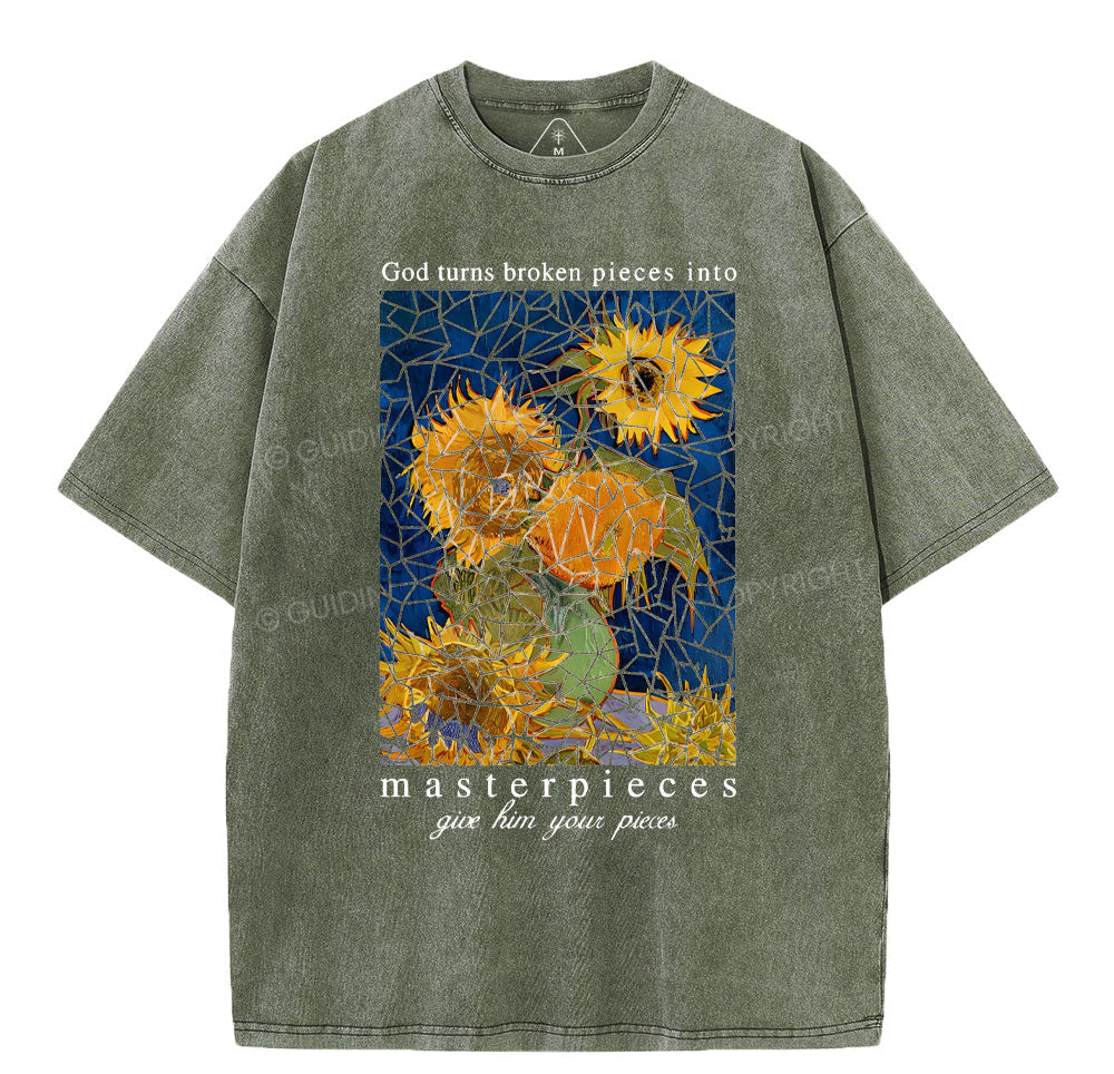 God Turns Broken Pieces Into Masterpieces Christian Washed TShirt  