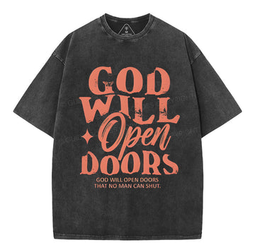 God Will Open Doors Christian Washed TShirt  