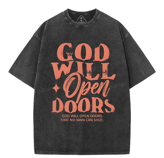 God Will Open Doors Christian Washed TShirt  