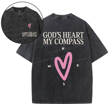 God's Heart My Compass Christian Washed TShirt  
