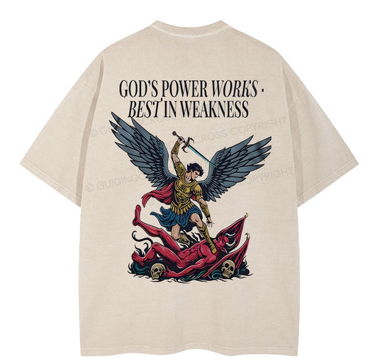 God's Power Works Beat In Weakness Christian Washed T-Shirt Sale - GuidingCross