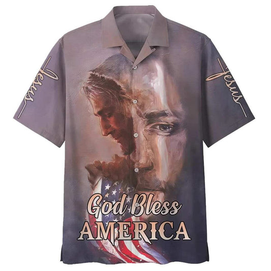 Unique God Bless America Jesus Face Christian Jesus Religious Hawaiian Shirt