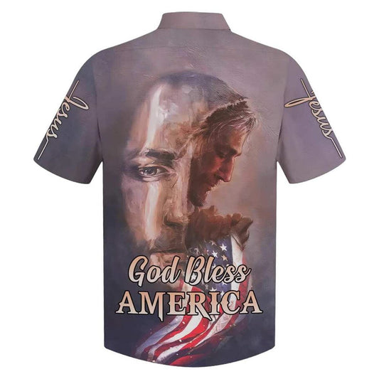 Unique God Bless America Jesus Face Christian Jesus Religious Hawaiian Shirt