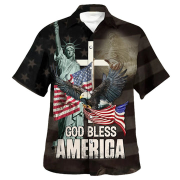 UniJames God Bless American Jesus Eagle Hawaiian Shirt - Christian Hawaiian Shirt - Religious Hawaiian Shirts