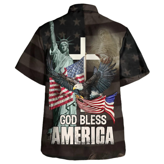 UniJames God Bless American Jesus Eagle Hawaiian Shirt - Christian Hawaiian Shirt - Religious Hawaiian Shirts