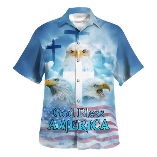 UniJames God Bless American White Head Eagle Hawaiian Shirt - Christian Hawaiian Shirt - Religious Hawaiian Shirts
