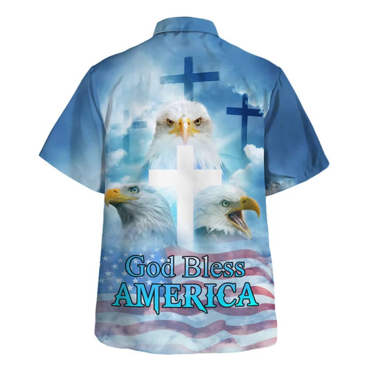 UniJames God Bless American White Head Eagle Hawaiian Shirt - Christian Hawaiian Shirt - Religious Hawaiian Shirts