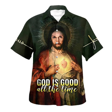 UniJames God Is Good All The Time Sacred Heart Hawaiian Shirts For Men And Women - Christian Hawaiian Shirt - Hawaiian Summer Shirts
