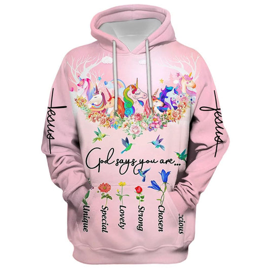 Uni God Say You Are 3D All Over Print, Unicorn And Hummingbird Hoodie For Men & Women, God 3D Printed Hoodie, Christian Apparel Hoodies