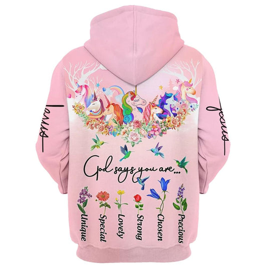 Uni God Say You Are 3D All Over Print, Unicorn And Hummingbird Hoodie For Men & Women, God 3D Printed Hoodie, Christian Apparel Hoodies