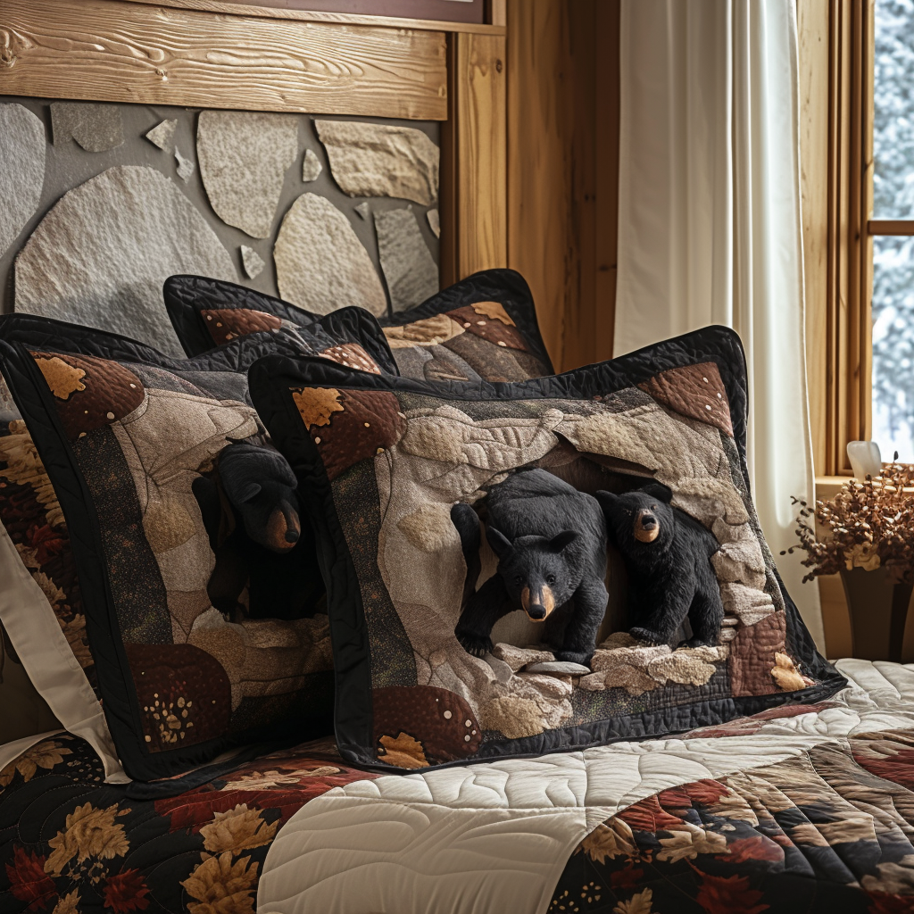 Golden Pines Black Bear Quilted Bedding Pillow Case NCU0DV8010
