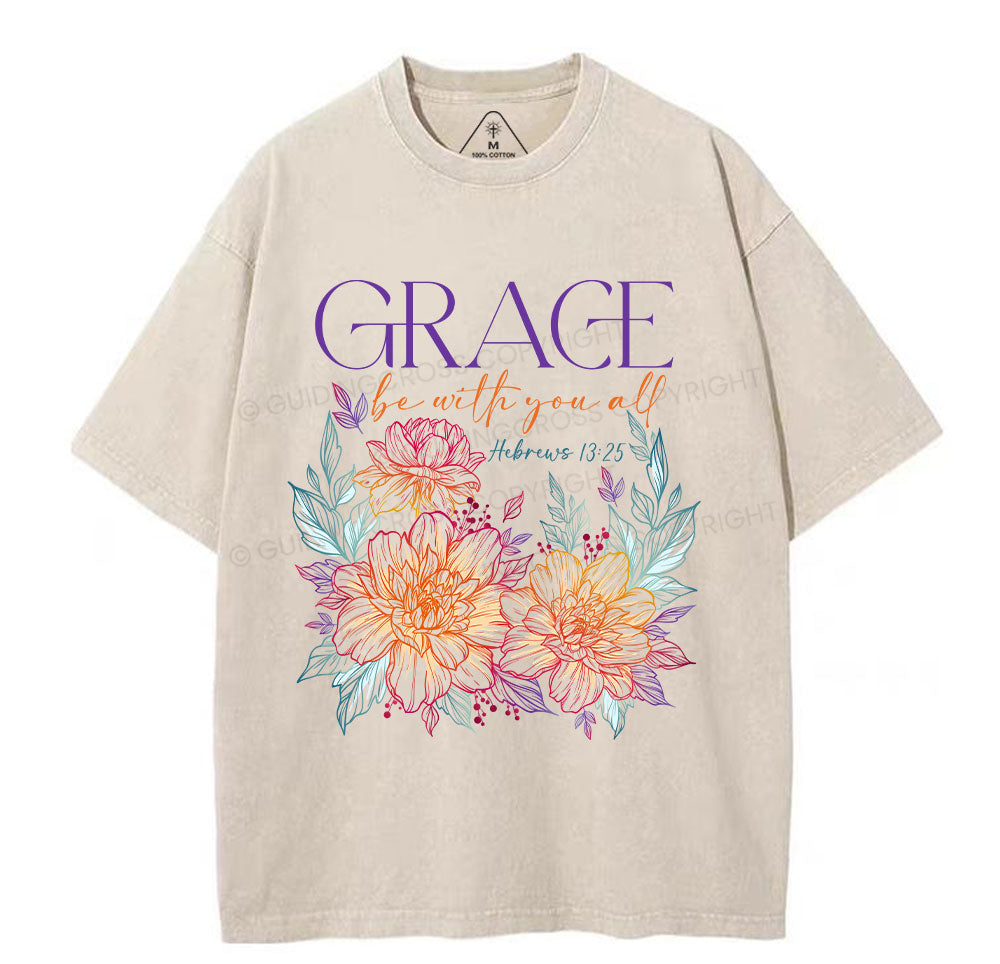 Grace Bw With You All Christian Washed TShirt  