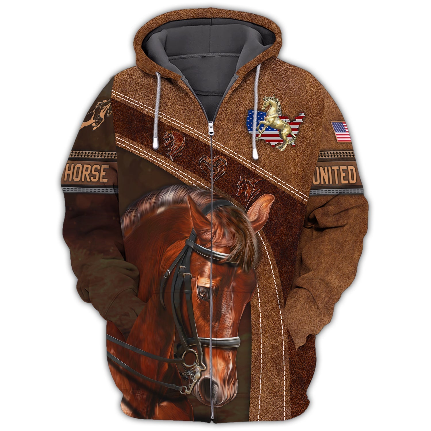 Uni American Brown Horse 2 Leather Pattern Custom Name 3D Shirts