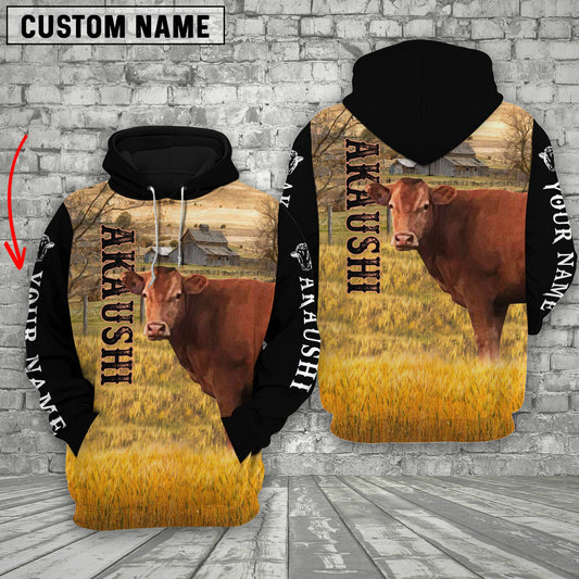 Uni Personalized Name Akaushi Cattle On The Farm All Over Printed 3D Hoodie