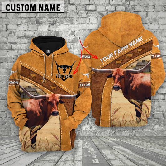 Uni Personalized Name Texas Longhorn Cattle Hoodie