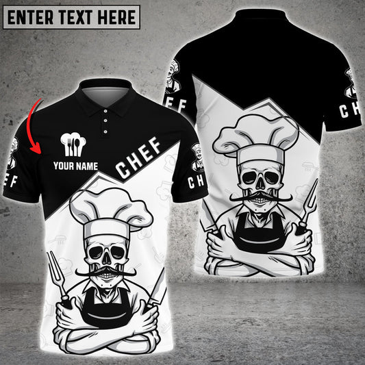 Unijames Skull Chef Custom Name Black White 3D Shirt