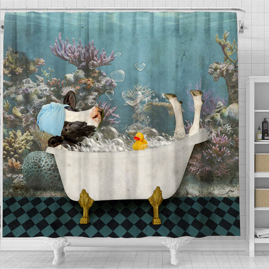 Uni Holstein Taking Shower Under The Sea 3D Shower Curtain