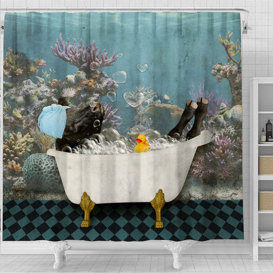 Uni Black Angus Taking Shower Under The Sea 3D Shower Curtain