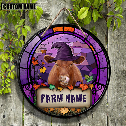 Uni Red Angus Personalized Name Stained Glass Effect Metal Sign