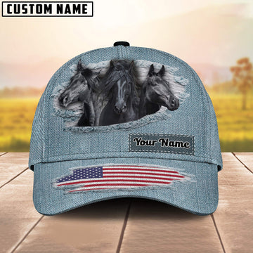 Uni Black Horses Jeans Pattern Customized Name Cap