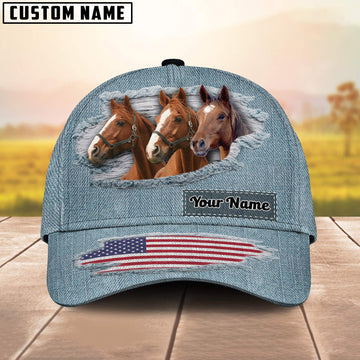 Uni Brown Horses Jeans Pattern Customized Name Cap