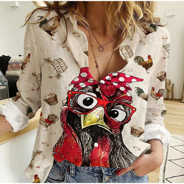 Unique Cute Chicken Pattern Casual Shirt