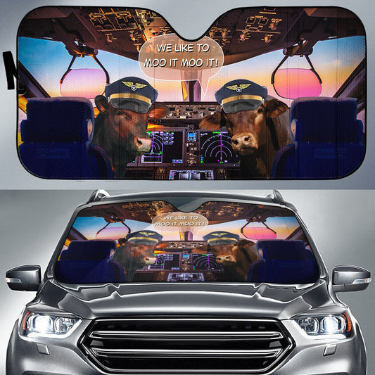 Uni Beefmaster Pilot I Like To Moo It Moo It All Over Printed 3D Sun Shade