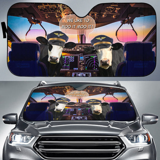 Uni Black Baldy Pilot I Like To Moo It Moo It All Over Printed 3D Sun Shade