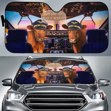 Uni Red Angus Pilot I Like To Moo It Moo It All Over Printed 3D Sun Shade