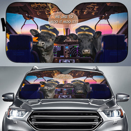 Uni Black Angus Pilot I Like To Moo It Moo It All Over Printed 3D Sun Shade