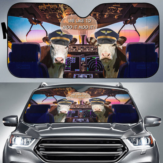 Uni Hereford Pilot I Like To Moo It Moo It All Over Printed 3D Sun Shade