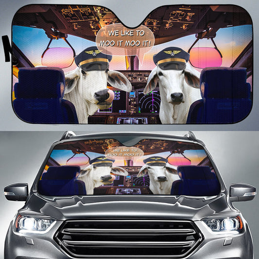 Uni Brahman Cattle Pilot I Like To Moo It Moo It All Over Printed 3D Sun Shade