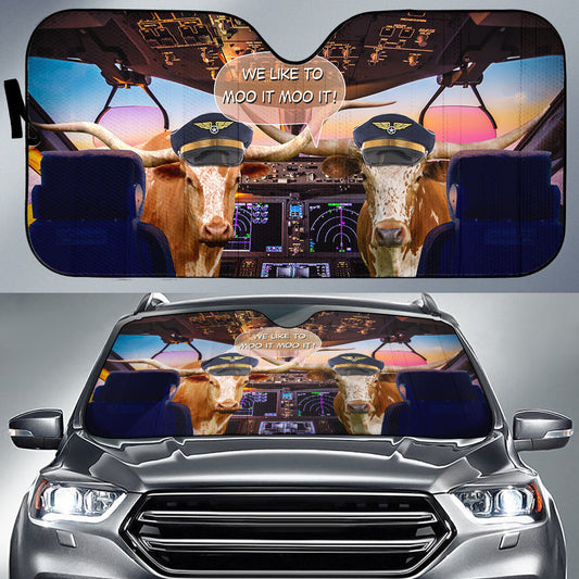 Uni Texas Longhorn Pilot I Like To Moo It Moo It All Over Printed 3D Sun Shade