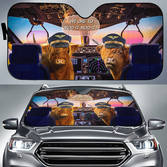 Uni Highland Cattle Pilot I Like To Moo It Moo It All Over Printed 3D Sun Shade