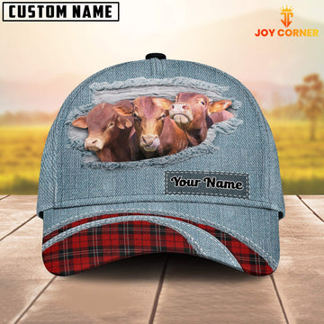 Uni Beefmaster Red Caro And Jeans Pattern Customized Name Cap