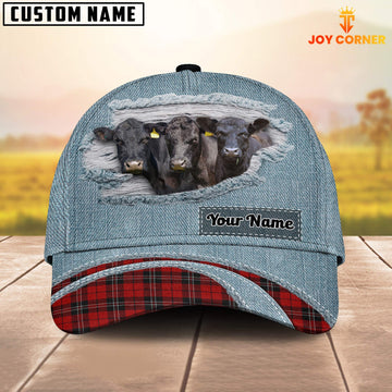 Uni Black Angus Red Caro And Jeans Pattern Customized Name Cap