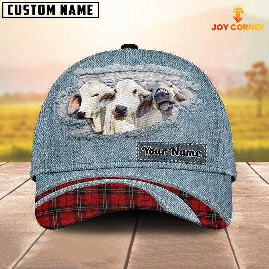 Uni Brahman Cattle Red Caro And Jeans Pattern Customized Name Cap