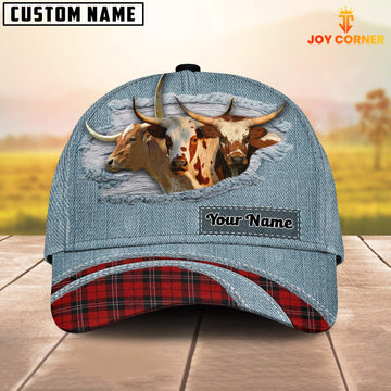 Uni Texas Longhorn Red Caro And Jeans Pattern Customized Name Cap