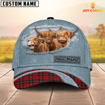 Uni Highland Cattle Red Caro And Jeans Pattern Customized Name Cap