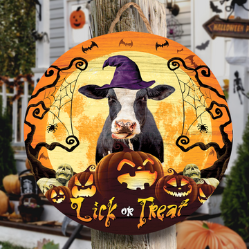 Uni Holstein Lick Or Treat Round Wooden Sign