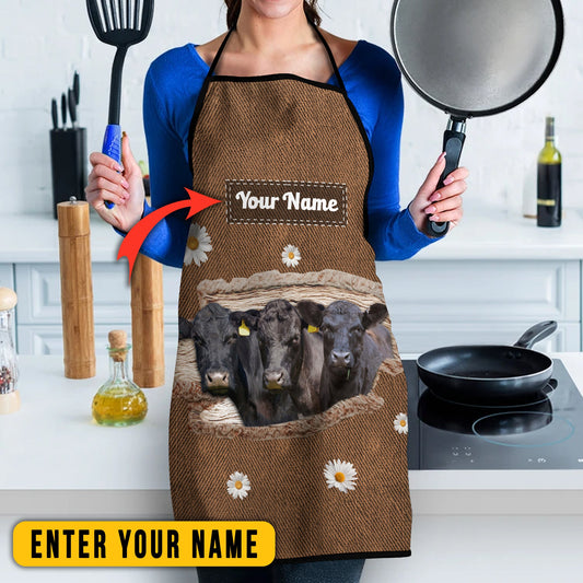 Uni Personalized Name Black Angus Happiness 3D Apron