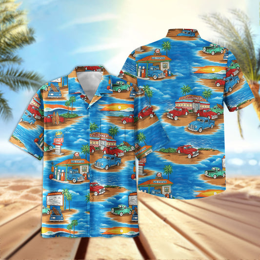 Uni Classic Moments Blue Hawaiian Shirt Aloha Shirt Short Sleeve Shirt Vacation Hawaiian Outdoor Vacation Hawaiian Shirt