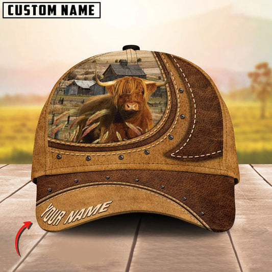 Uni Highland On The Farm Customized Name Brown Leather Pattern Cap